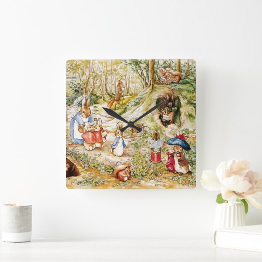 ウサギのピーター スクエア壁時計 (ホーム)