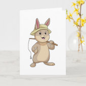ウサギのフィッシャー 釣り竿を持って カード (黄色い花)