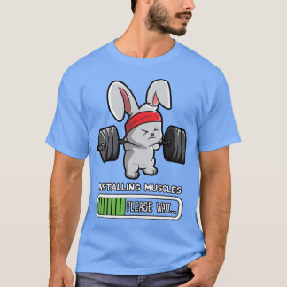 ウサギのフィットネスジムワークアウト 筋肉を鍛える少年 Tシャツ