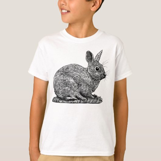 ウサギのペンとインクスタイルの絵 Tシャツ (正面)