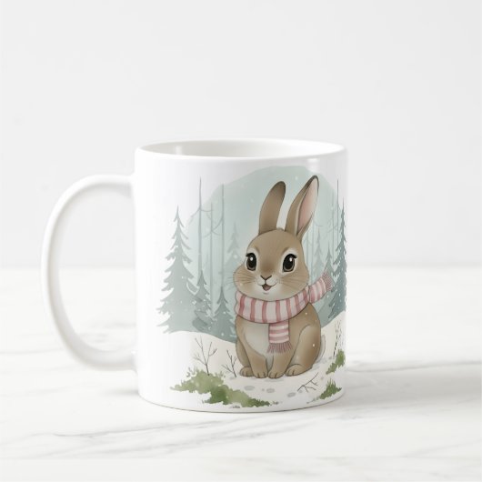 ウサギのマグカップ かわいい水彩画 冬うさぎ クリスマス コーヒーマグカップ (左)
