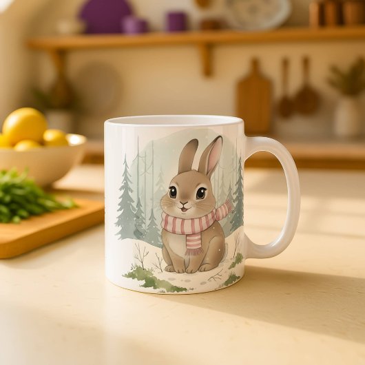 ウサギのマグカップ かわいい水彩画 冬うさぎ クリスマス コーヒーマグカップ