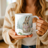 ウサギのマグカップ かわいい水彩画 冬うさぎ クリスマス コーヒーマグカップ