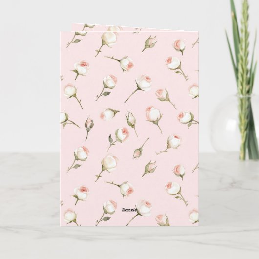 ウサギのローズ フラワーバースデー カード (裏面)