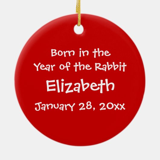 ウサギの中国のな(占星術の)十二宮図動物年 セラミックオーナメント (裏面)
