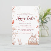 ウサギの卵と花の赤い幸せなイースター 招待状 (スタンド正面)
