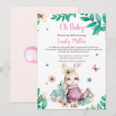 ウサギの女の子のシャワー　郵便での招待 招待状 (正面/裏面)