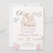 ウサギの女の子のベビーシャワー招待状 招待状 (正面)