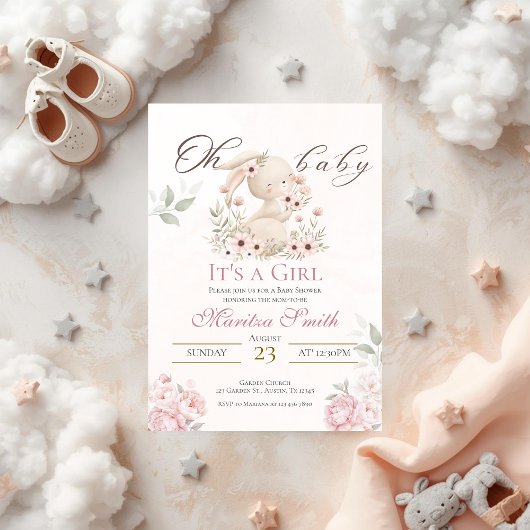 ウサギの女の子のベビーシャワー招待状 招待状