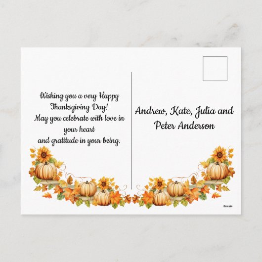 ウサギの家族ハッピー・感謝祭 シーズンポストカード (裏面)