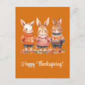 ウサギの家族ハッピー・感謝祭 シーズンポストカード (正面)