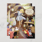 ウサギの巣穴の下で本のベビーシャワーを持って来て下さい 招待状 (正面/裏面)