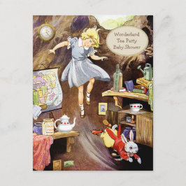 ウサギの巣穴の不思議の国のベビーシャワーの下のアリス 招待状
