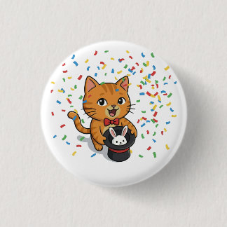 ウサギの帽子をかぶった魔法の猫ボタン 缶バッジ