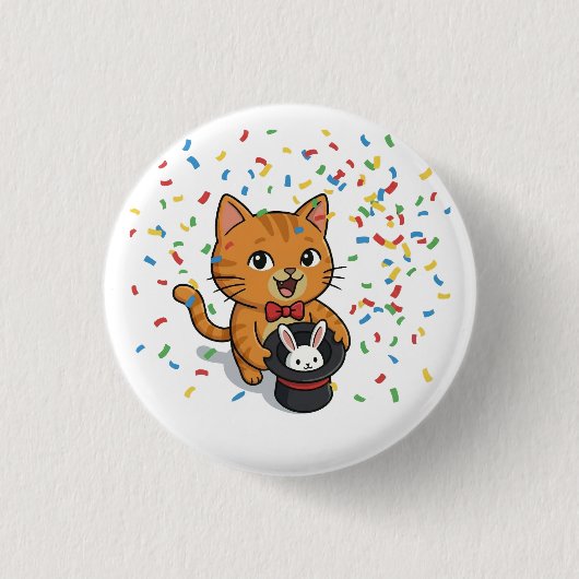ウサギの帽子をかぶった魔法の猫ボタン 缶バッジ (正面)