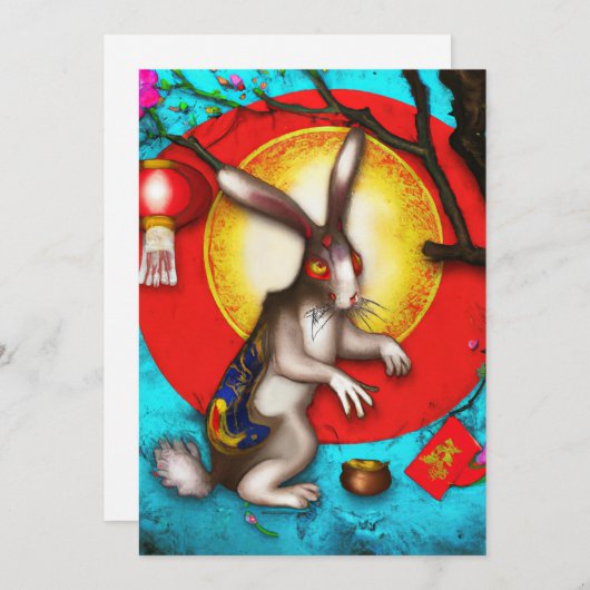 ウサギの年中国の年賀状 招待状 (正面/裏面)