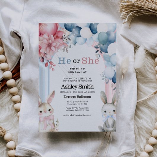 ウサギの性別発表ベビーシャワー 招待状