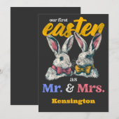 ウサギの新婚夫婦の初めてのイースター 招待状 (正面/裏面)