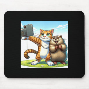 ウサギの日(グラウンドホッグデー)にセルフィーを撮る面白い猫 マウスパッド
