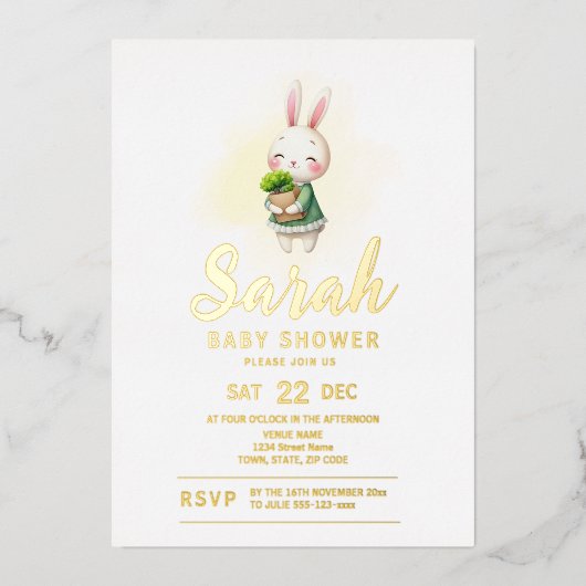 ウサギの森の動物の赤ちゃんシャワー 箔招待状 (正面)