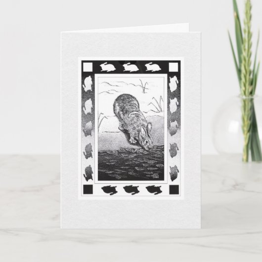 ウサギの水ハッピーホリデー折り紙ホリデー自動車 シーズンカード (正面)