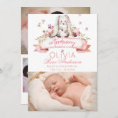 ウサギの水彩ガール 誕生発表 招待状 (正面/裏面)