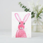 ウサギの水彩動物可愛いウサギの森ピンク ポストカード (スタンド正面)