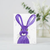 ウサギの水彩動物可愛いウサギ紫 ポストカード (スタンド正面)