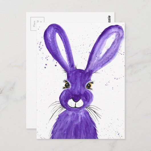 ウサギの水彩動物可愛いウサギ紫 ポストカード (正面/裏面)
