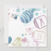 ウサギの水彩画が美しく明るいベイビーボーイシャワーのデザイン 招待状 (裏面)