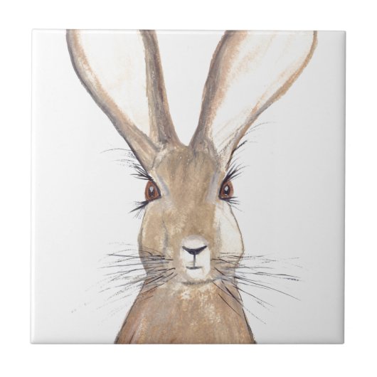 ウサギの水彩素朴なキッチンウサギ動物 タイル (正面)