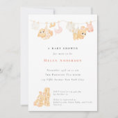 ウサギの水彩 ニュートラル ベビーシャワー 招待状 (正面)