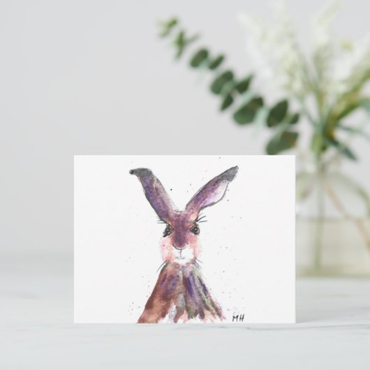 ウサギの水色かわいい動物の自然ウサギの森 ポストカード (スタンド正面)
