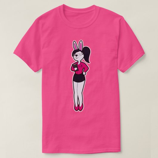 ウサギの秘書 メガネ付きノートパッド Tシャツ (デザイン正面)