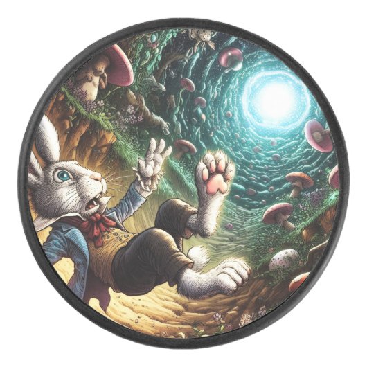 ウサギの穴に落ちるパニック状態のバニー アイスホッケーパック (正面)