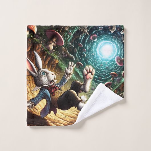 ウサギの穴に落ちるパニック状態のバニー ウォッシュタオル (ウォッシュタオル)