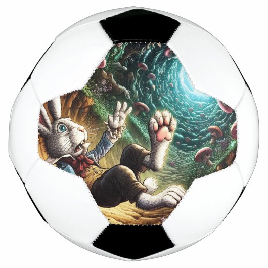 ウサギの穴に落ちるパニック状態のバニー サッカーボール (正面)