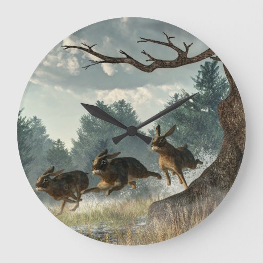 ウサギの競争 ラージ壁時計 (正面)