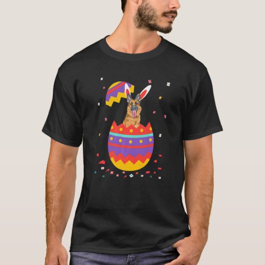 ウサギの耳の卵のコスチューム かわいいイースター ジャーマンシェパード Tシャツ (正面)