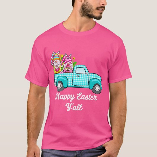 ウサギの耳をしたキュートなノームのイースターエッグハントトラック 東 Tシャツ (正面)