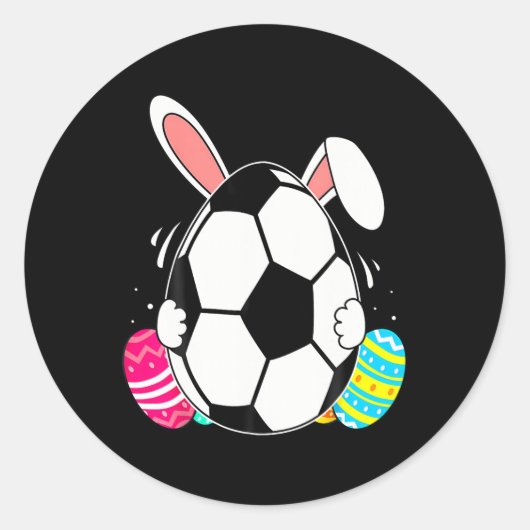 ウサギの耳付きサッカーが面白いイースターの日の男性 少年 ラウンドシール (正面)