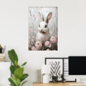 ウサギの花の肖像画プリント、アンティーク ファームハウス ポスター (ホームオフィス)