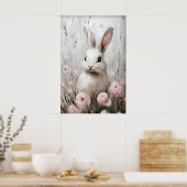 ウサギの花の肖像画プリント、アンティーク ファームハウス ポスター (キッチン)