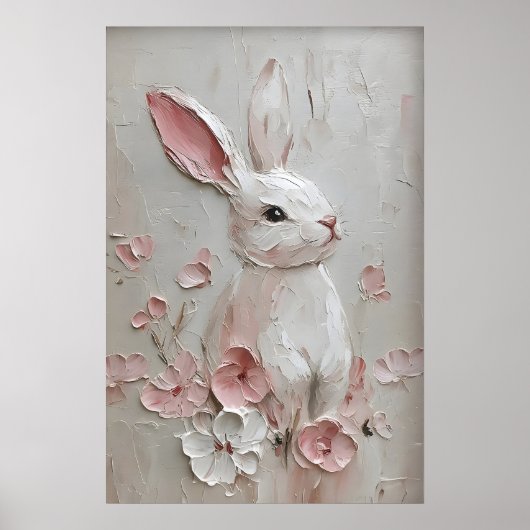ウサギの花の肖像画プリント イースター ポスター (正面)