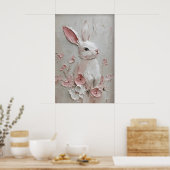 ウサギの花の肖像画プリント イースター ポスター (キッチン)