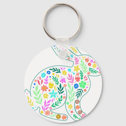 ウサギの花、レトロ、ヴィンテージ キーホルダー (正面)