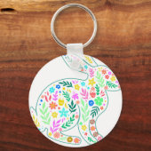 ウサギの花、レトロ、ヴィンテージ キーホルダー (正面)