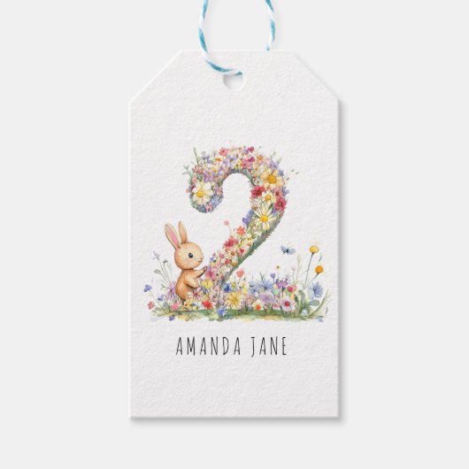 ウサギの花 2歳の誕生日 ギフトタグ (正面)