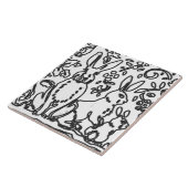 ウサギの葉白黒スケッチウッドランドアニマル タイル (側面)