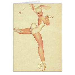 ウサギの衣装の氷スケートで滑るヴィンテージピンナップ